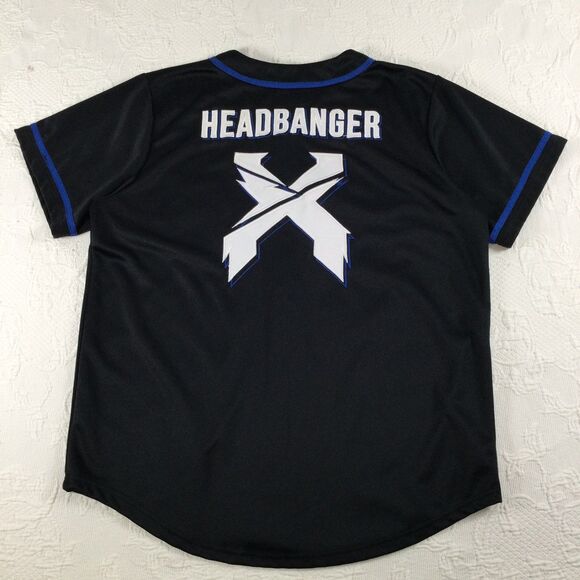 Excision X Headbanger DJ EDM Rave Blue Black Baseball Jersey Mens Large Party - Picture 2 of 8